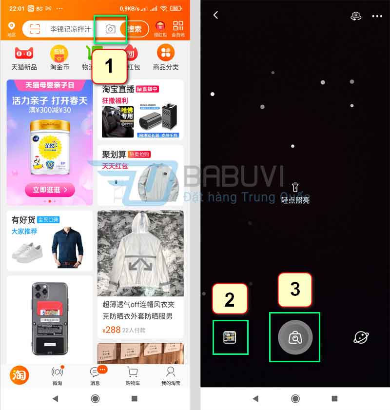 Tìm kiếm bằng hình ảnh trên taobao bằng điện thoại 