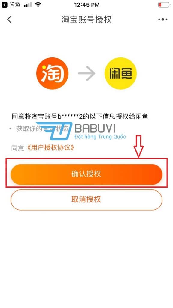 cấp quyền đăng nhập xianyu bằng Taobao