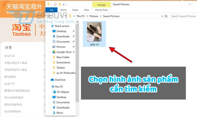 chon hình ảnh sản phẩm cần tìm kiếm trên taobao