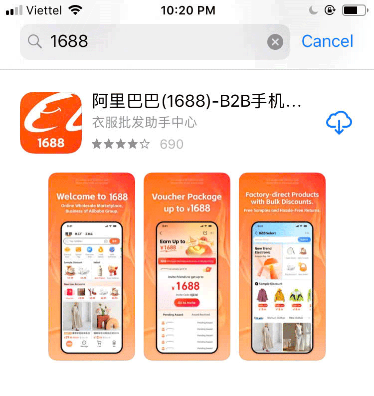 cài đặt app 1688